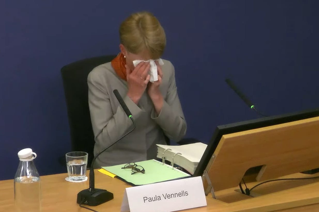 Ms Vennells was reduced to tears several times during the inquest