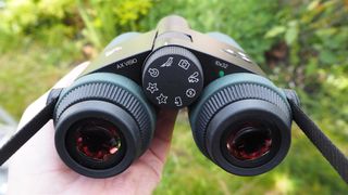 Swarovski AX Visio 10x32 binoculars close up of the controls