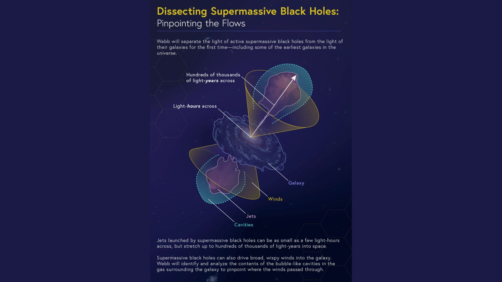 Infographic showing the various fluxes from the SMBH and its host galaxy. 