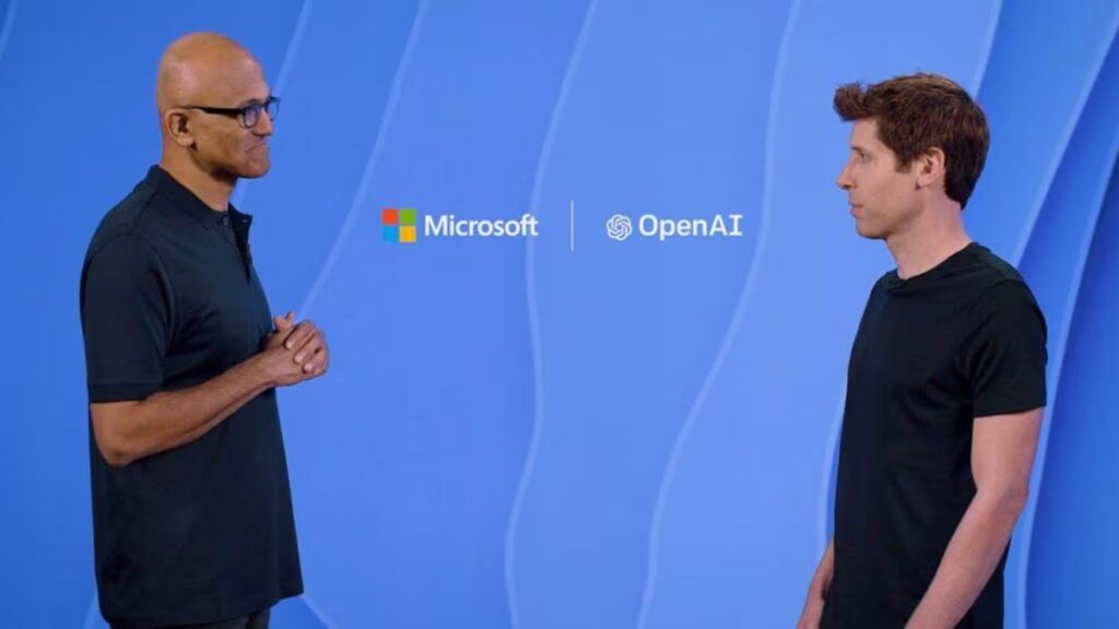 Satya Nadella with Sam Altman at a conference