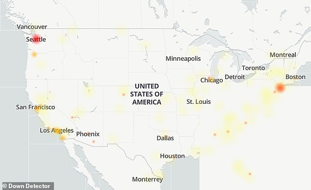 This map shows the regions most affected by the Bing.com outage on Tuesday morning