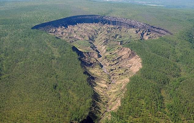 New research has found that the amount of methane and other carbon gases released as the crater deepened (above) reached an estimated 4,000 to 5,000 tons per year.