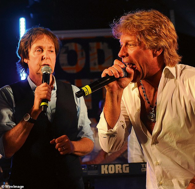 Jon Bon Jovi and Paul McCartney perform together in the Hamptons, New York, 2012