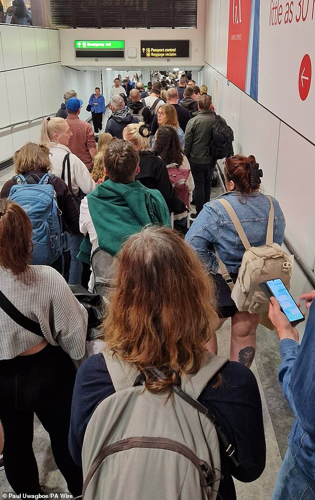 Furious passengers waited hours to get through security after an airport installed new technology that allows people to travel with up to two liters of liquids in their luggage