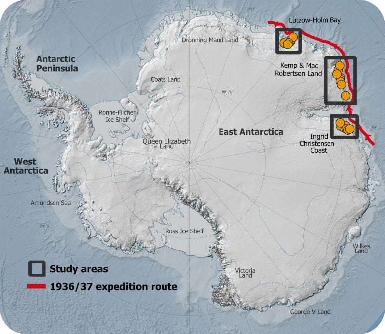 Map of the historical Antarctic expedition