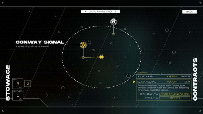 A map of an area of ​​space that the player can explore, depicting a mystery 