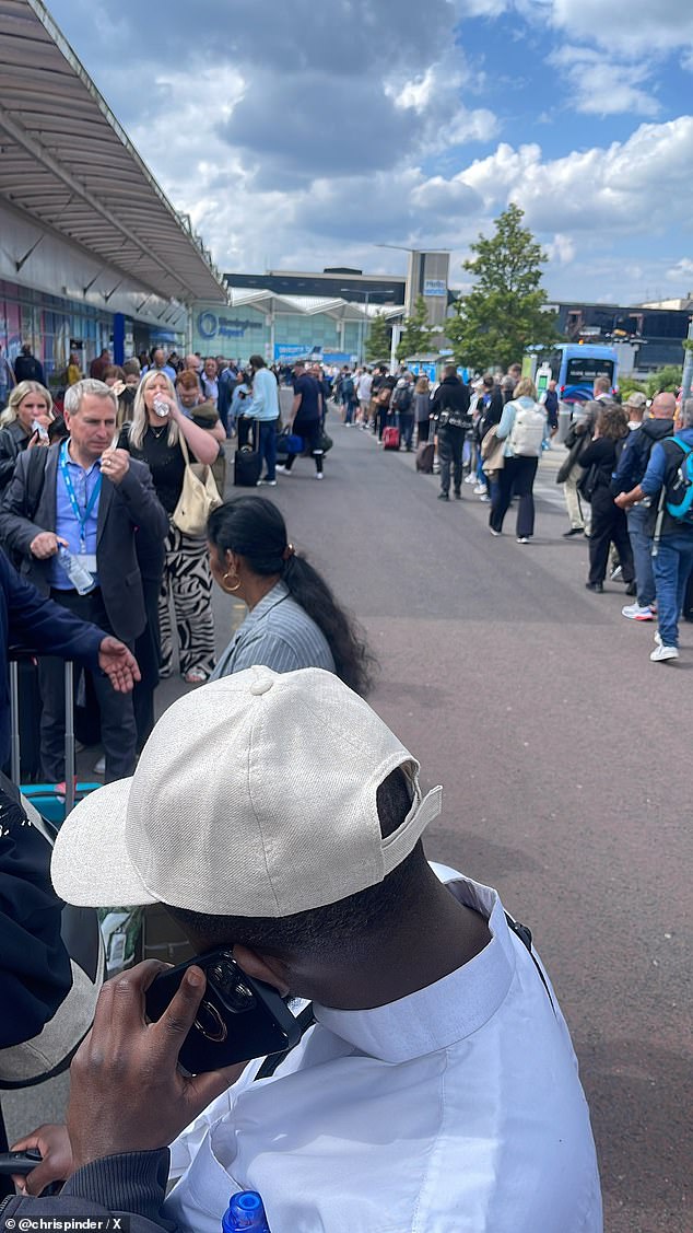 Outside the terminal, huge lines could be seen snaking down the sides of the building