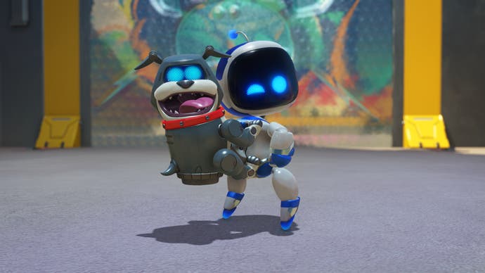 Official screenshot of Astro Bot showing Astro and a robot dog shaped jetpack