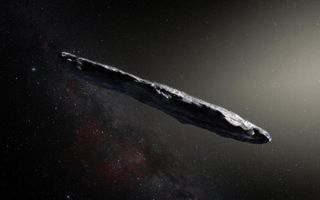 An artist's rendering of the first identified interstellar object, 'Oumuamua.