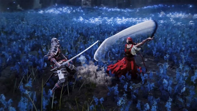 Elden Ring: Shadow Of The Erdtree trailer showing the Tainted fighting the enemy with the Great Katana.