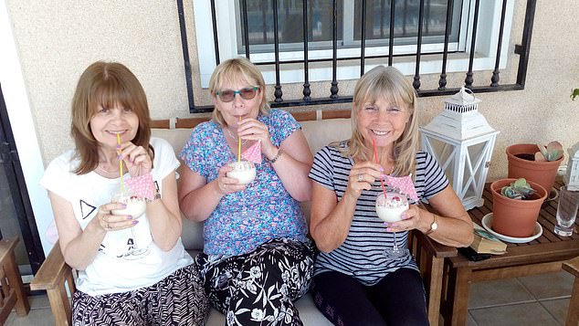 Lynne, pictured left with her friends Nicki and Jan, will receive her UK state pension when she turns 66.  The Spanish government also offers benefits to pensioners - both Spaniards born in Spain and British permanent residents