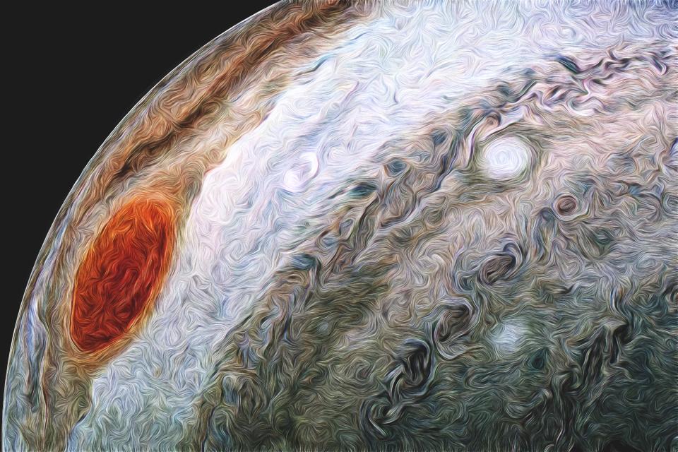 Another view of Jupiter and its GRS.  Image credit: NASA / SwRI / MSSS / Navaneeth Krishnan S © CC BY