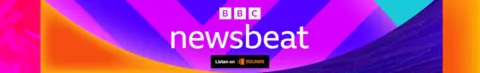 A footer image showing the BBC Newsbeat logo on a colored background, with an instruction to listen on BBC Sounds below