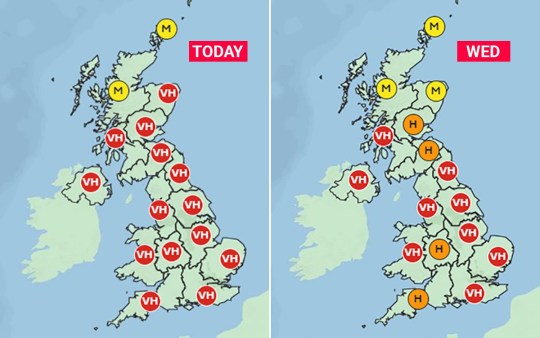 Map for today's and Wednesday's pollen count.