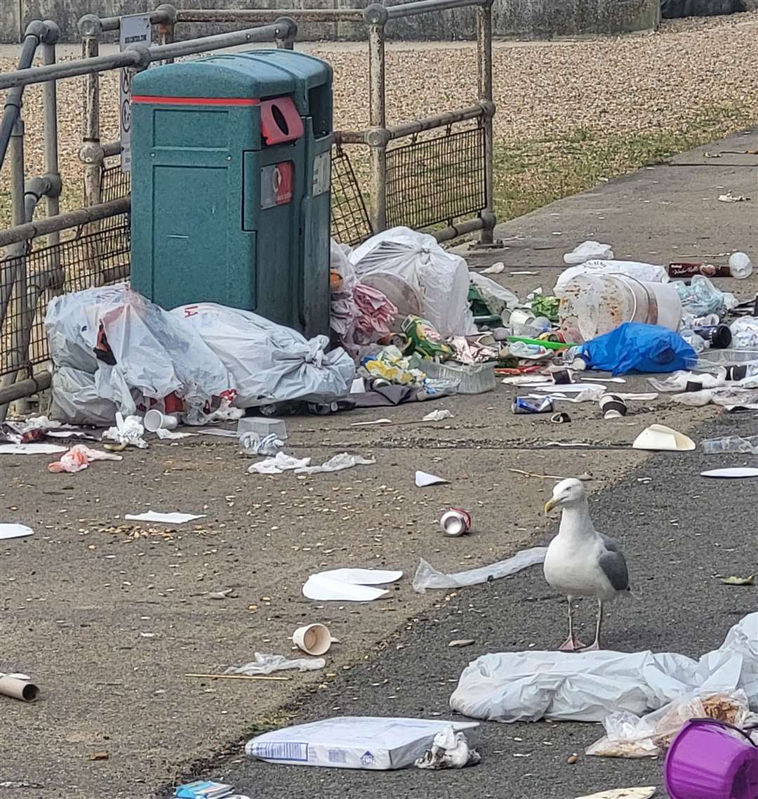 It is not the first time rubbish has covered the pavements in Folkestone.  Image: Liam Godfrey