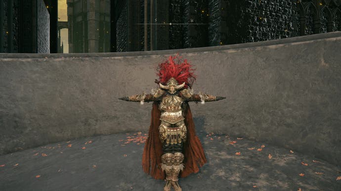 Elden Ring Shadow of the Erdtree screenshot showing an armored figure inside a stone chalice in t-posing