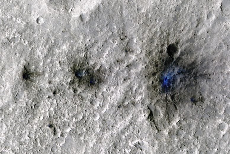 Craters after the impact of meteoroids on Mars