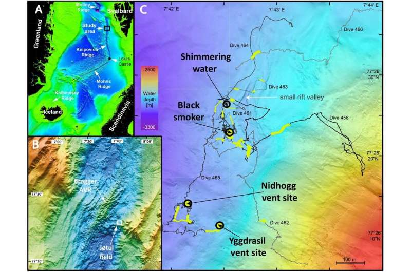 Exploration of newly discovered hydrothermal vents at depths of 3000 meters off Svalbard