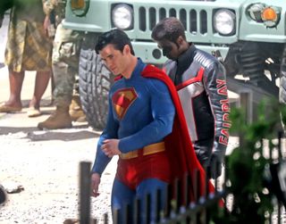 David Corenswet's Man of Steel and Edi Gathegi's Mr Terrific on the set of Superman 2025