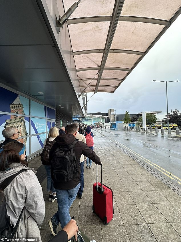 Huge queues at Birmingham Airport continued to cause chaos for passengers on Monday morning