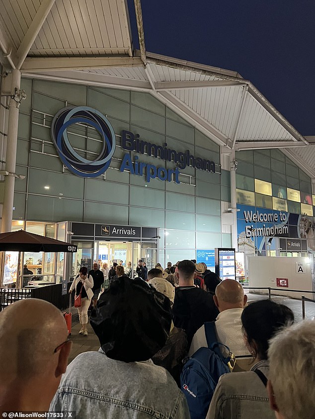 Airlines today told holidaymakers to arrive three hours early for their flight from Birmingham Airport as huge queues continue to cause chaos.