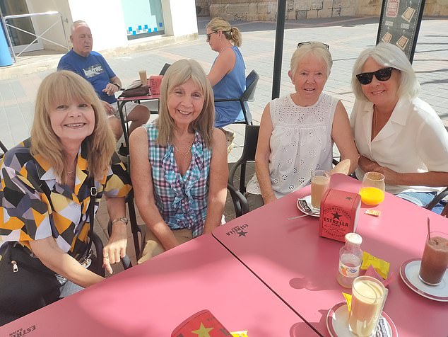 Lynne Eyre-Bower, left, enjoying her Spanish retirement with three of her friends: Jan, Lesley and Marion