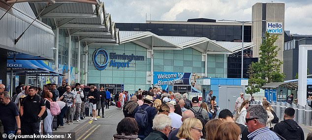 Frustrated passengers face hour-long queues as they pass through airport security