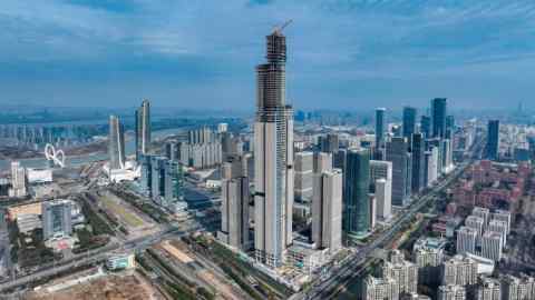 An aerial view of a construction site in Nanjing, eastern Jiangsu Province, China