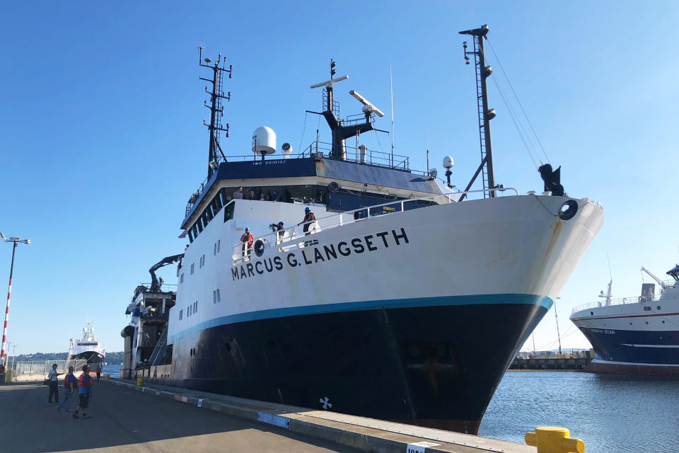 ship at harbor dock research vessel Marcus G. Langseth (courtesy Harold Tobin)