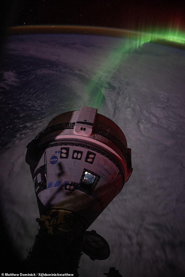 Incredible: NASA astronaut Matthew Dominick shares his view of the aurora borealis above Earth as seen from the International Space Station (ISS) with the Boeing Starliner in the foreground