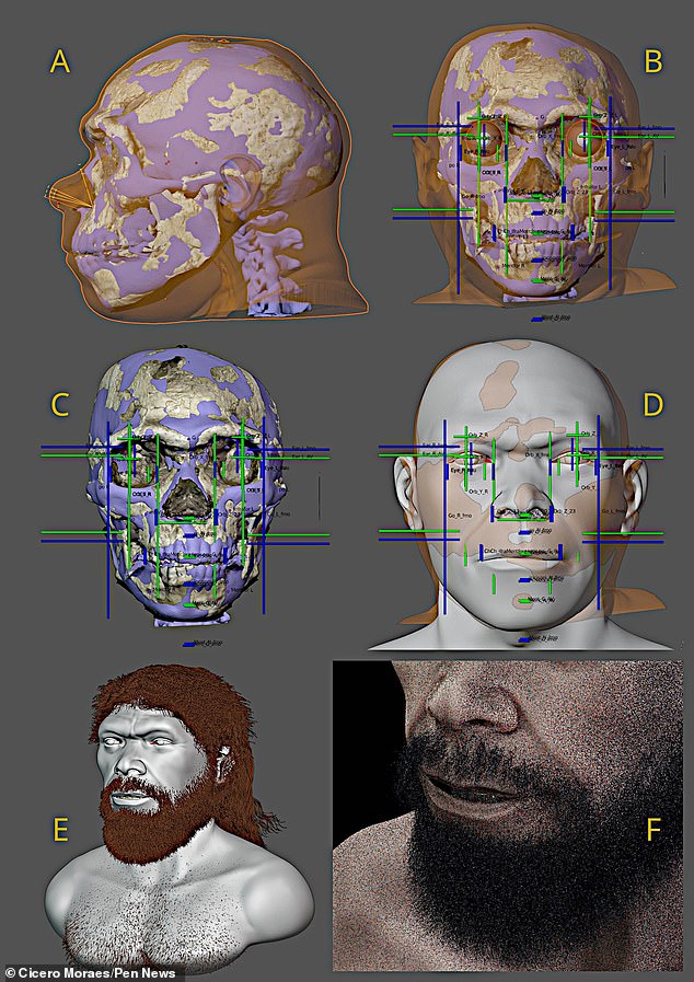 The team created a digital scan of the skull, layered it with soft tissue and skin, creating a man described as 