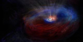 a black hole in space surrounded by colored gases