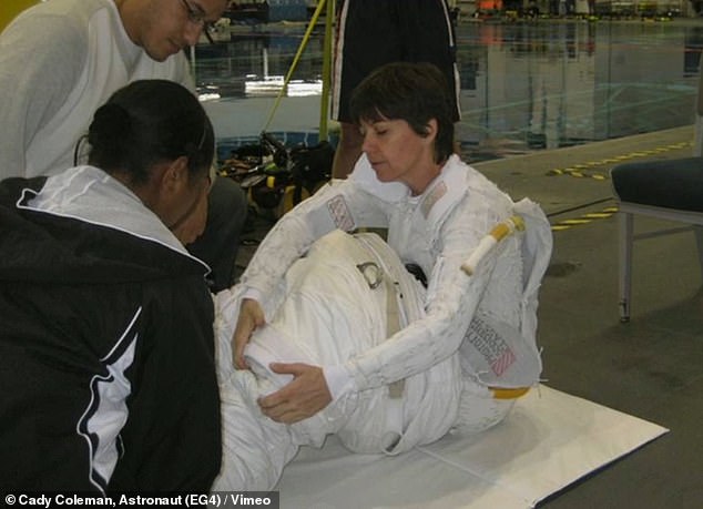 The process of putting on the suit takes about an hour and can only be done with the help of a team of suit technicians – NASA's Broadway equivalent of dressers.