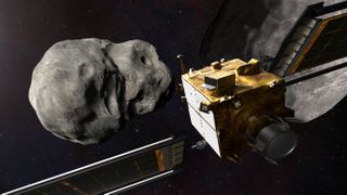 illustration of a spaceship showing it going around an asteroid