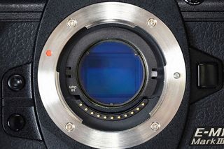 Close-up of OM System E-M1 Mark III Astro camera with BMF-LPC 01 filter