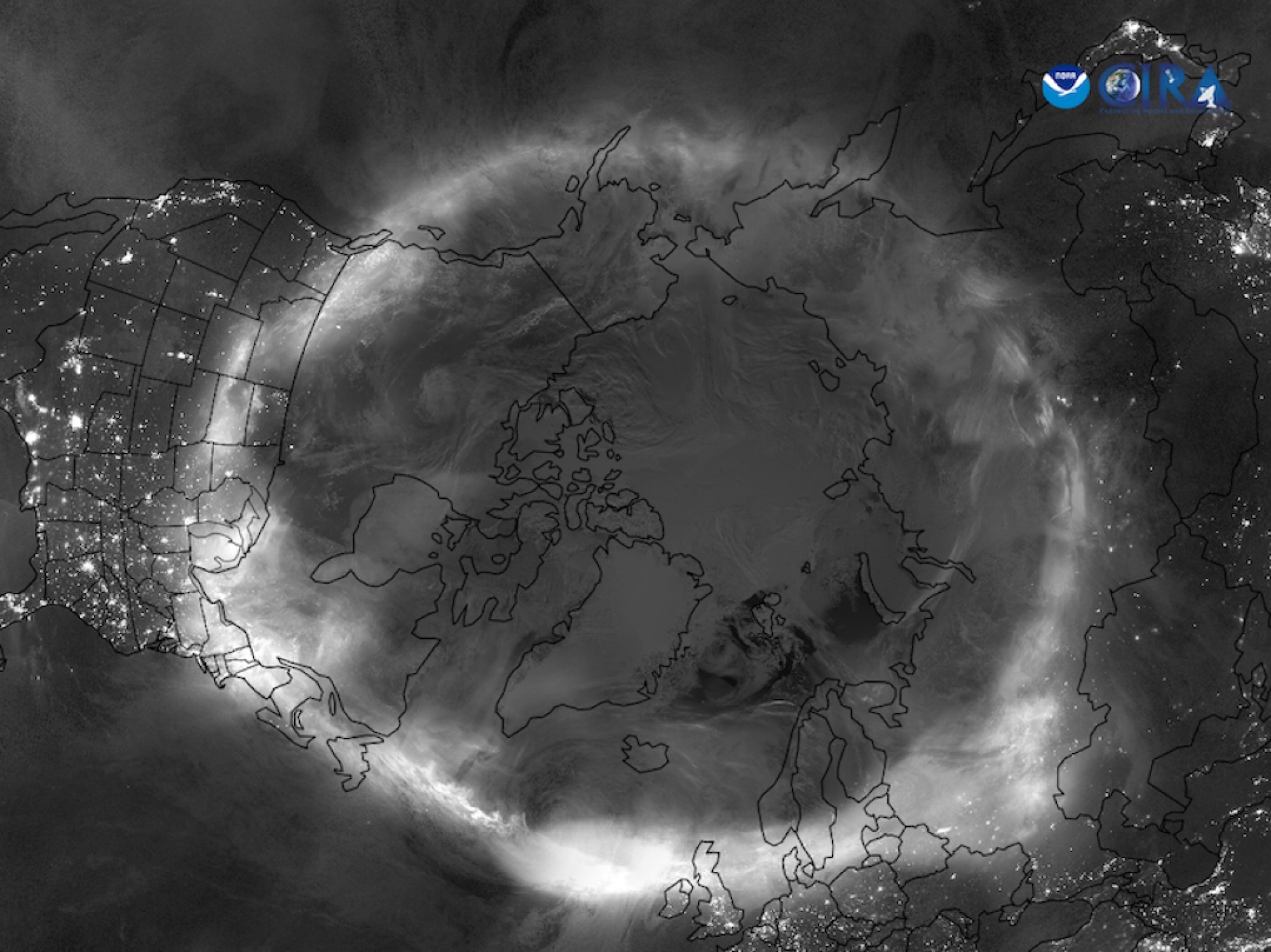 A view from high above Earth showing the brilliant auroras on May 11, 2024.