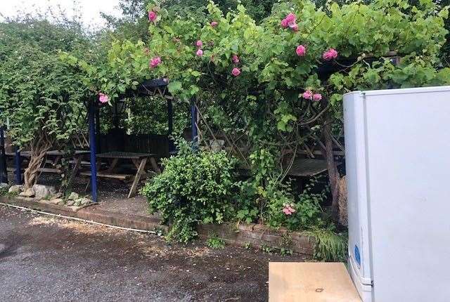 The garden is surrounded by a number of proven climbing roses.  The fridge at the edge of the parking lot may be full of beer - I didn't check.