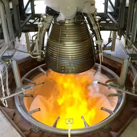 The ARIANEGROUP Vulcain-2 engine is launched on the test stand