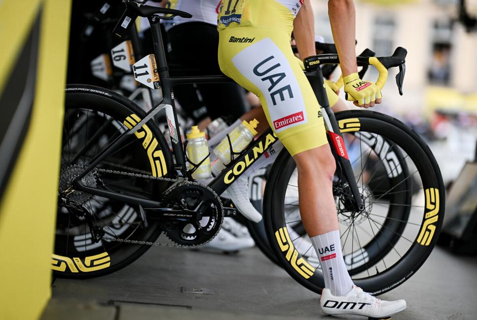 Tadej Pogacar yellow kit and yellow decals for the bike