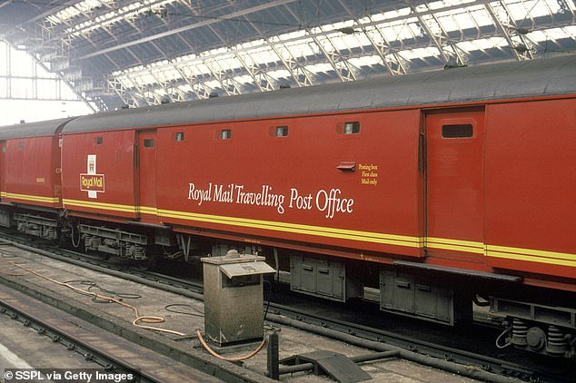 A Royal Mail Post Office train shown at St Pancras Station in 1993