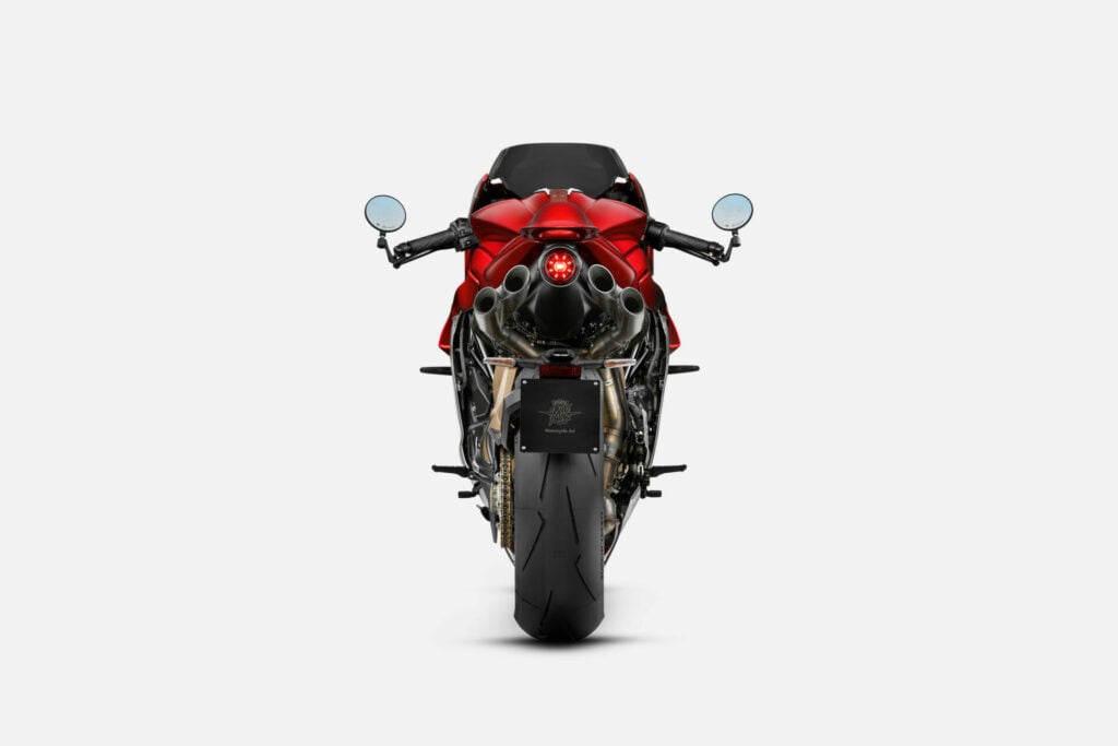 MV Agusta equipped the Superveloce 1000 Serie Oro with "organ pipe" exhaust system exiting under the tail section.  Photo courtesy of MV Agusta.