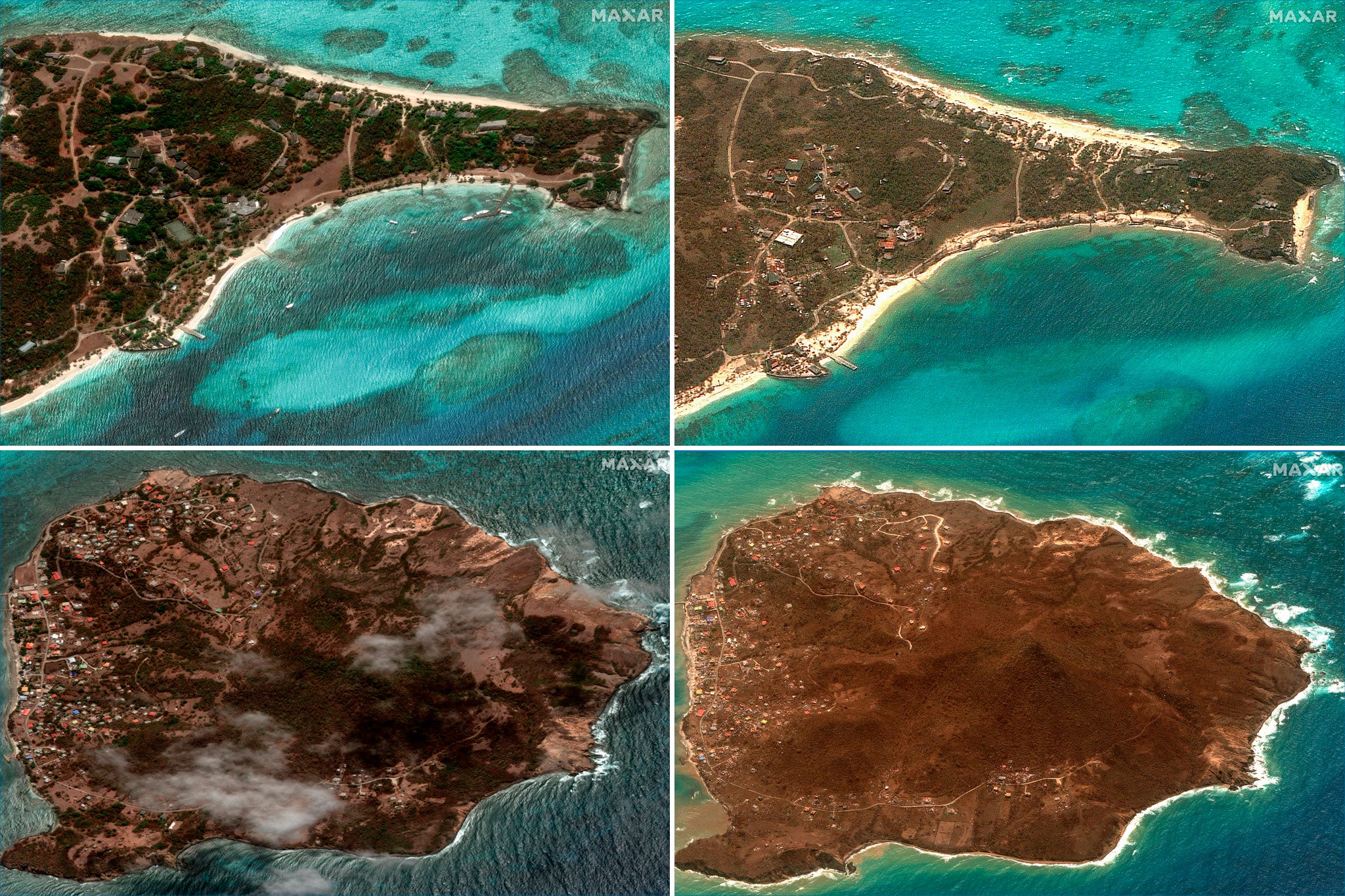 Before and after pictures show the damage suffered by Hurricane Beryl on the Caribbean island