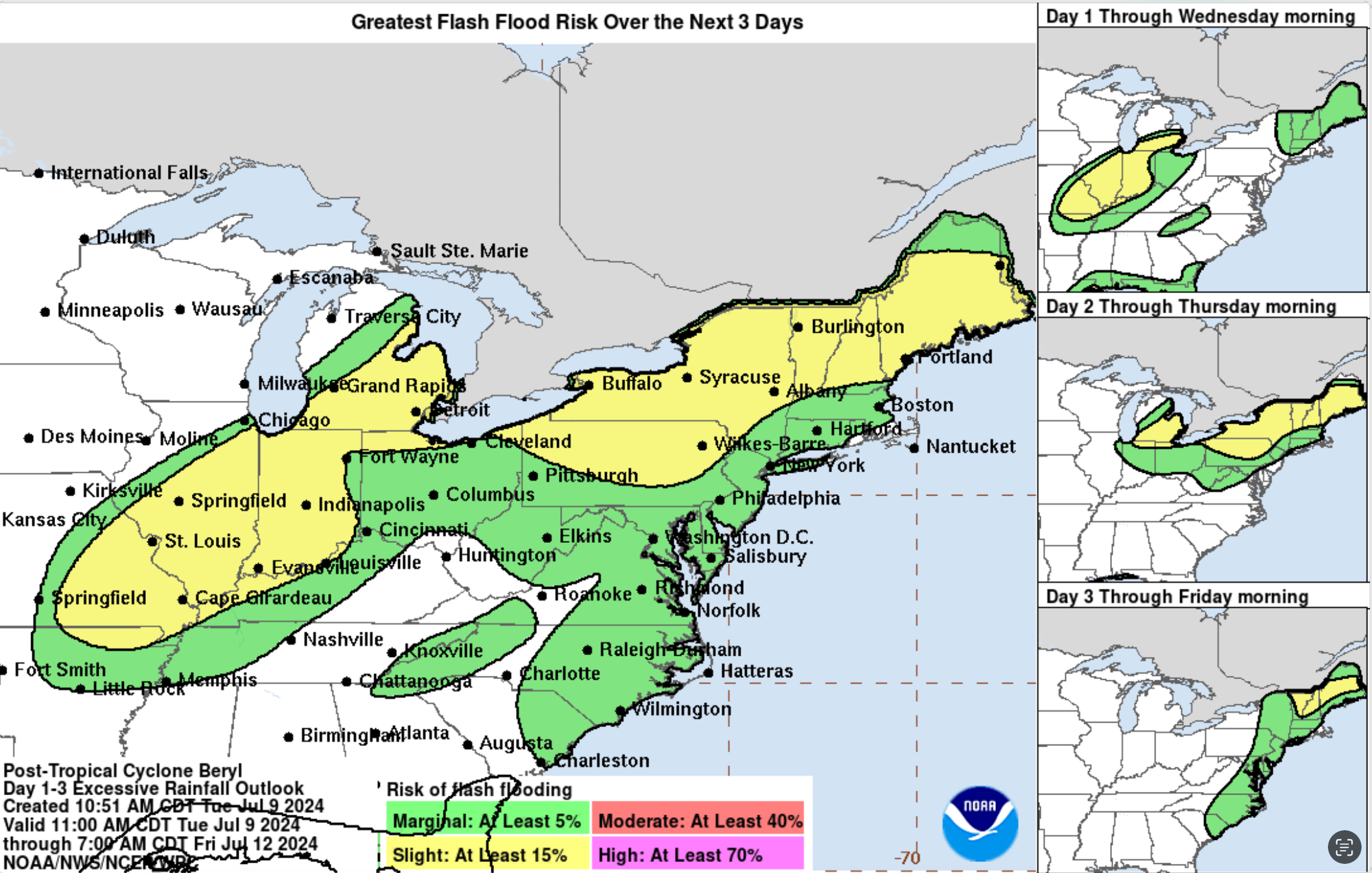 Beryl leaves the path of potential flash floods