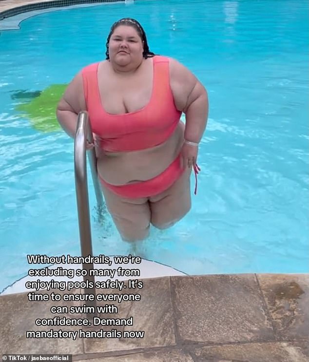 Jae'lynn Chaney, 27, posted a TikTok video from Hawaii where she said all pools should have railings to ensure inclusivity.